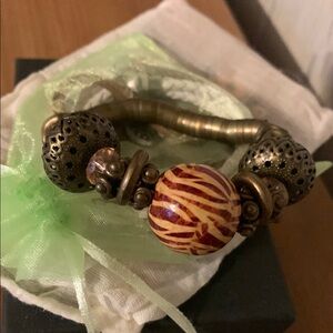 Artisan Brown and Gold Beaded Bracelet